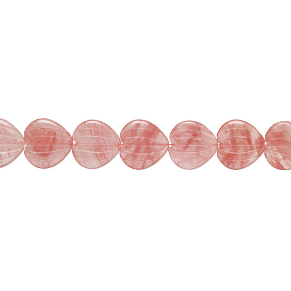 Bead, cherry "quartz" glass 1pkg1, 29-30mm carved heart, 15 inches image number 1