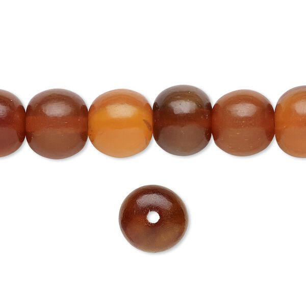 Bead, horn (dyed / waxed), golden, 10mm hand-cut round. Sold per 15-1/2" to 16" strand. image number 0