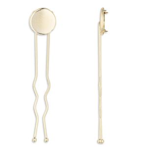Hairpin, gold-plated brass, 3 inches with 14mm round flat pad. Sold per pkg of 10.
