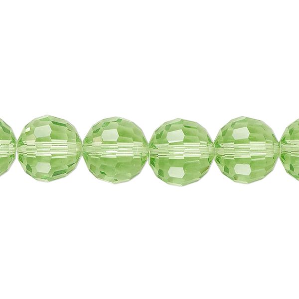Bead, glass, translucent green, 9-10mm checkerboard faceted round. Sold per 7-inch strand, approximately 20 beads. image number 0