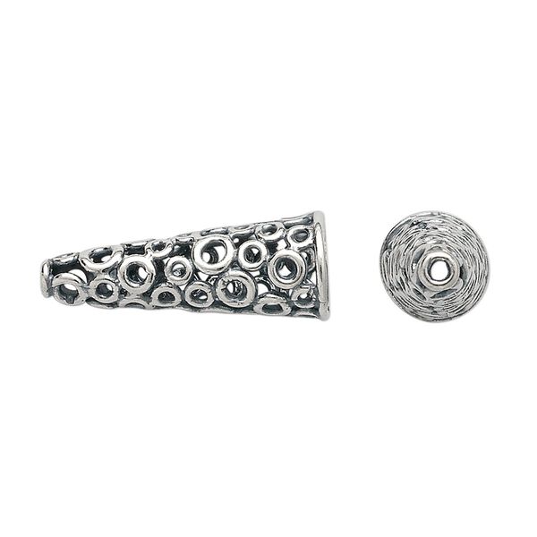 Cone, JBB Findings, antiqued sterling silver, 24x9mm with circles, 7mm inside diameter. Sold individually. image number 0