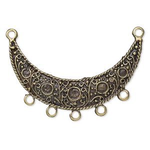 Focal, antique brass-plated "pewter" (zinc-based alloy), 53x29mm crescent moon, 2/5 loops. Sold per pkg of 2.