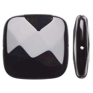 Black onyx 1pkg1, faceted flat square bead 40mm