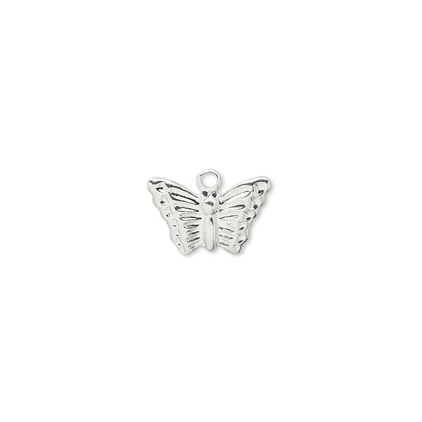 Charm, silver-plated brass, 13x9mm butterfly. Sold per pkg of 100. image number 0