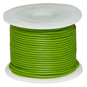 Cord, leather (dyed), green, 1.4-1.6mm round. Sold per 25-yard spool.