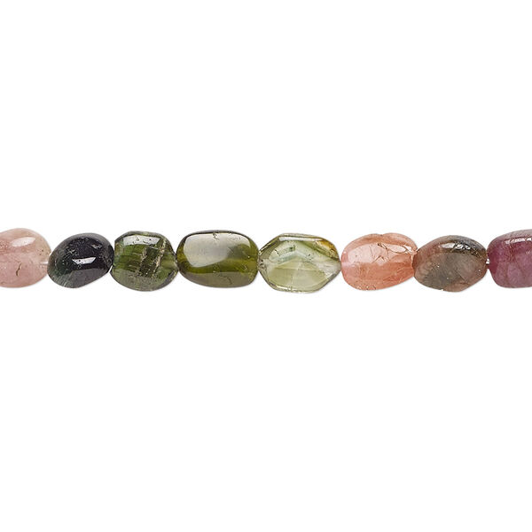Bead, multi-tourmaline (natural), 6x5mm-8x6mm hand-cut puffed oval, C grade, Mohs hardness 7 to 7-1/2. Sold per 13-inch strand. image number 0