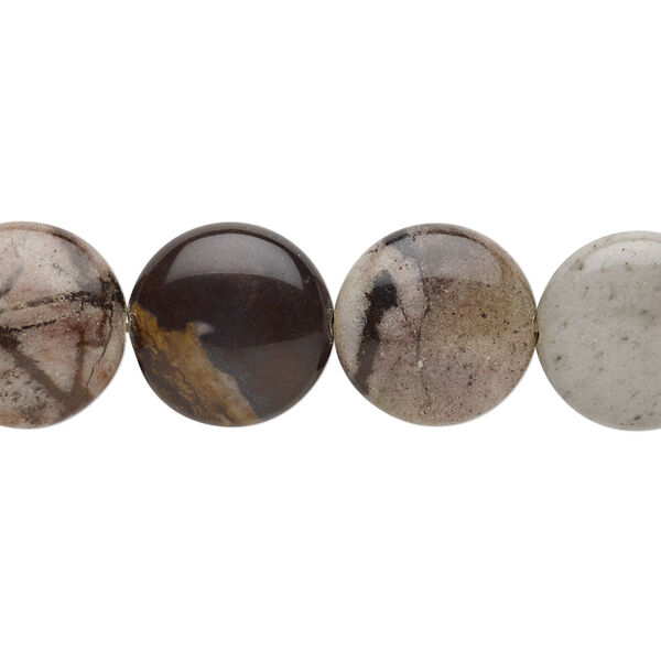 Outback jasper 1pkg1, puffed flat round bead natural B grade, 8 inch 14mm image number 0