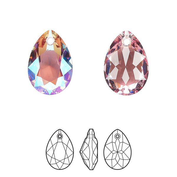 Drop 2pk light rose shimmer, Crystal Passions® 16x11mm pendant pear cut 6433 image number 0