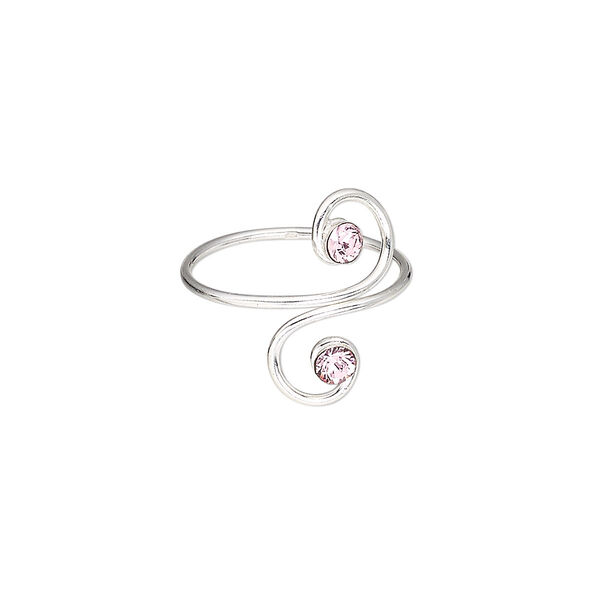 Toe ring, glass rhinestone and sterling silver, pink, 16mm wide with double spiral, adjustable. Sold individually. image number 0