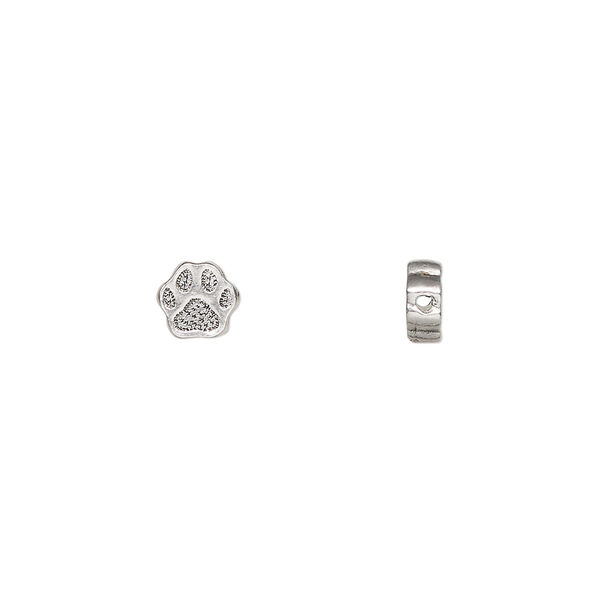 Bead, TierraCast®, antique silver-plated pewter (tin-based alloy), 6x5.5mm vertically-drilled dog paw. Sold per pkg 4. image number 0