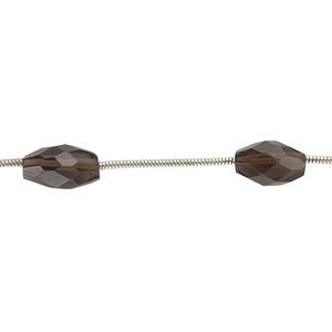 Smoky quartz 1pkg6, hand-cut faceted oval bead 9x5mm-11x6mm