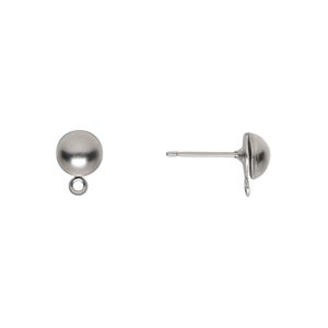 Earstud 1pkg100, 6mm half-ball / closed loop, stainless steel 50 pair