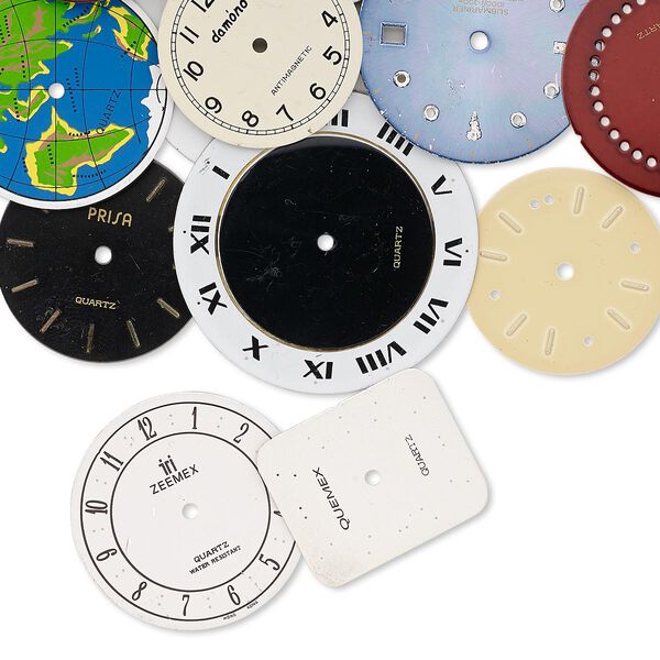 Watch face mix, "pewter" (zinc-based alloy) and brass, mixed colors, 24-36mm mixed shape. Sold per pkg of 12. image number 0