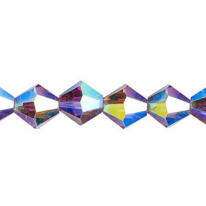 Bead 1pk translucent amethyst purple AB, Celestial Crystal® 10mm bicone 8 inch