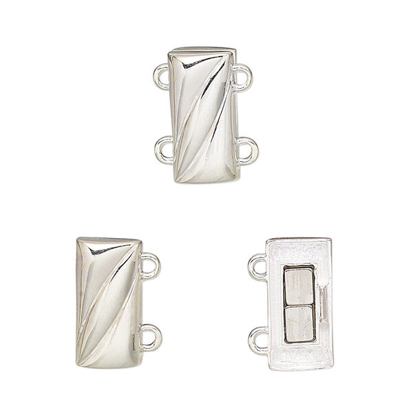 Clasp, 2-strand magnetic, sterling silver, 14x7mm rectangle. Sold individually. image number 0