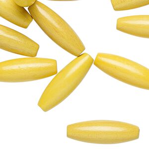 Bead, vintage German wood (dyed / coated), sun yellow, 21x7mm oval. Sold per pkg of 24.