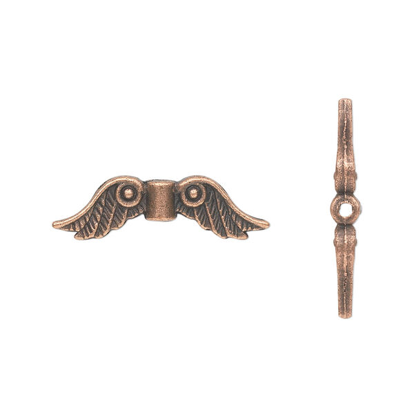 Bead, antique copper-plated "pewter" (zinc-based alloy), 23x6mm double-sided angel wings. Sold per pkg of 20. image number 0