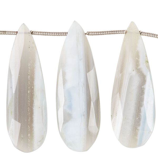 Blue-grey Peruvian opal 1pkg12, hand-cut top-drilled faceted puffed teardrop bead natural 31x13mm-38x14mm image number 0