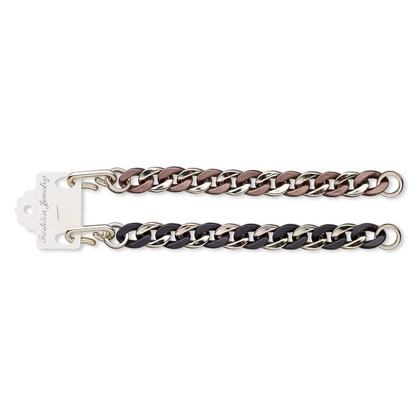 Bracelet, acrylic and rose gold-coated plastic, matte black and mauve, 17mm wide, 7 inches with hook-and-eye clasp. Sold per pkg of 2. image number 0