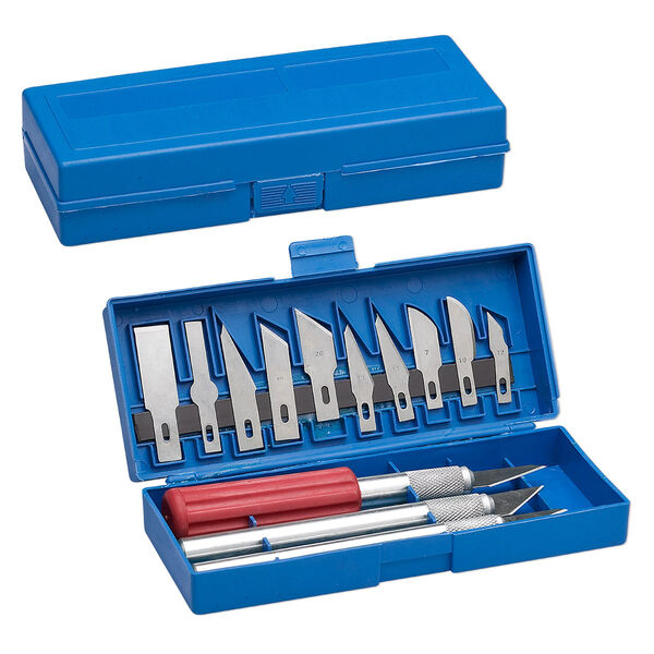 Hobby knife, plastic and steel, 1-1/4 x 1/4 to 1-3/4 x 1/2 inch blades. Sold per 13-piece set. image number 0