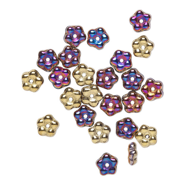 Bead, Preciosa, Czech pressed glass, opaque California violet, 5x2mm forget-me-not flower. Sold per pkg of 50. image number 0