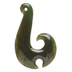Nephrite jade 1pkg1, hand-cut 2-sided hook focal natural 45x28mm- 47x30mm