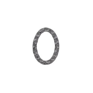 Component, gunmetal-plated steel, 18x13mm double-sided hammered open flat oval. Sold per pkg of 12.