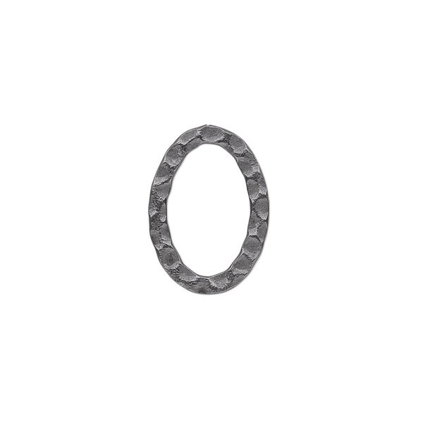 Component, gunmetal-plated steel, 18x13mm double-sided hammered open flat oval. Sold per pkg of 12. image number 0
