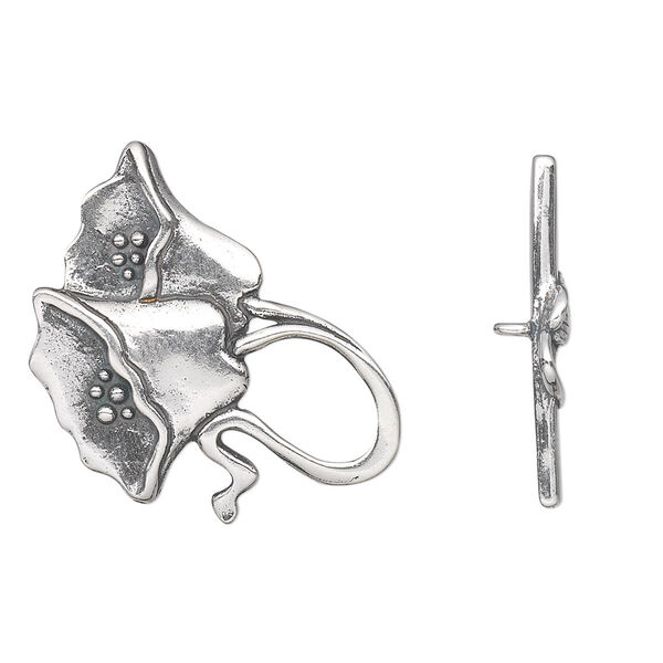 Clasp, toggle, antiqued sterling silver, 26x26mm double flower. Sold individually. image number 0