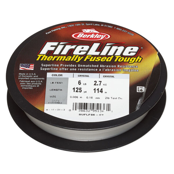 Thread, Berkley® FireLine®, high-modulus polyethylene, 8-fiber braid, crystal, 0.15mm diameter, 6-pound test. Sold per 125-yard spool. image number 0