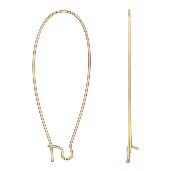 Ear wire, gold-plated stainless steel, 47mm kidney, 21 gauge. Sold per pkg of 5 pairs. image number 0