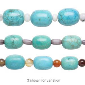 Bead mix, "turquoise" (imitation) resin / multi-gemstone (natural / dyed / heated) / glass, multicolored, 5mm-17x14mm mixed shape. Sold per pkg of 7.