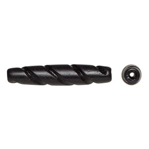 Bead, bone (dyed), black, 36x7mm hand-carved spiral. Sold per pkg of 10.