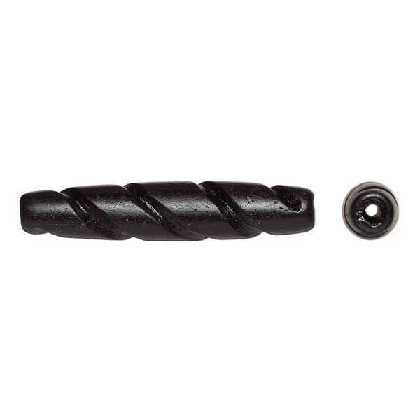Bead, bone (dyed), black, 36x7mm hand-carved spiral. Sold per pkg of 10. image number 0