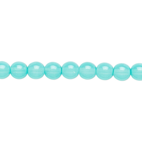Bead, Czech dipped décor glass druk, light turquoise blue, 6mm round. Sold per 15-1/2" to 16" strand. image number 0
