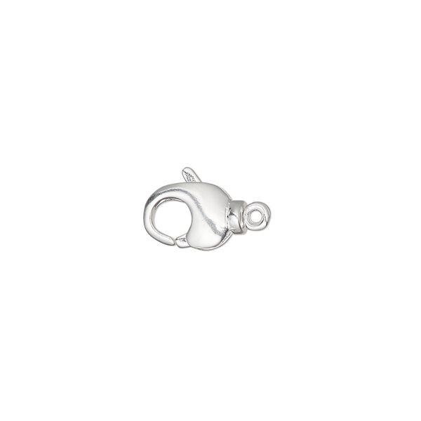 Clasp, lobster claw, silver-plated brass, 11x7mm with swivel. Sold per pkg of 4. image number 0