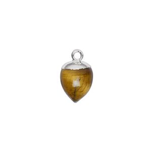 Tigereye / sterling silver 1pkg1, electroplated hand-cut acorn drop natural 9x8mm
