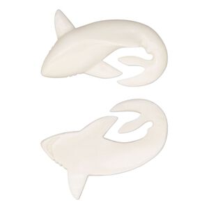 Bone 1pkg1, hand-carved undrilled shark focal, 49x34mm-51x36mm
