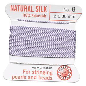 Thread, Griffin, silk, lilac, size #8. Sold per 2-meter card (approximately 78 inches).