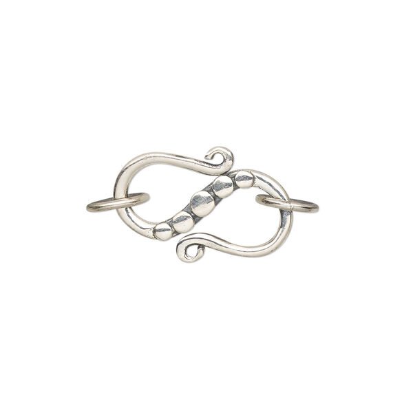 Clasp, S-hook, antiqued sterling silver, 20x13mm with flat dots design and 2 jump rings. Sold individually. image number 0