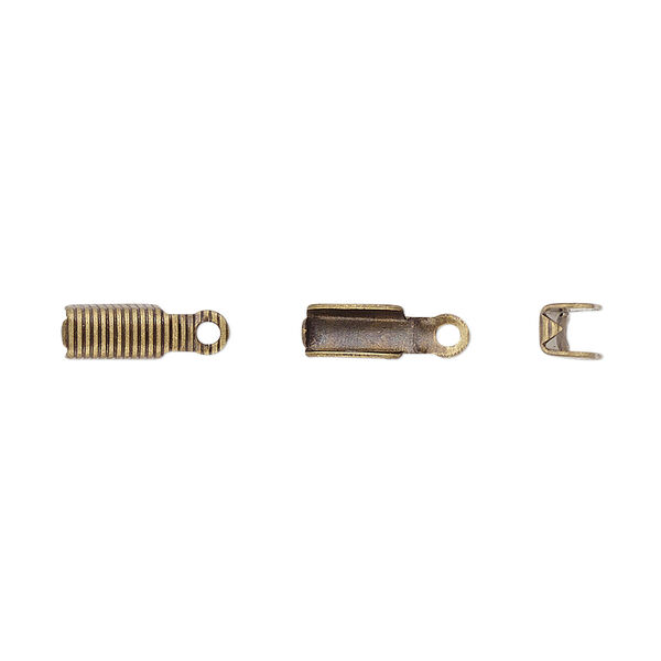Cord end, fold-over, antique gold-plated brass, 11x3.5mm corrugated rectangle, 3mm inside diameter. Sold per pkg of 100. image number 0