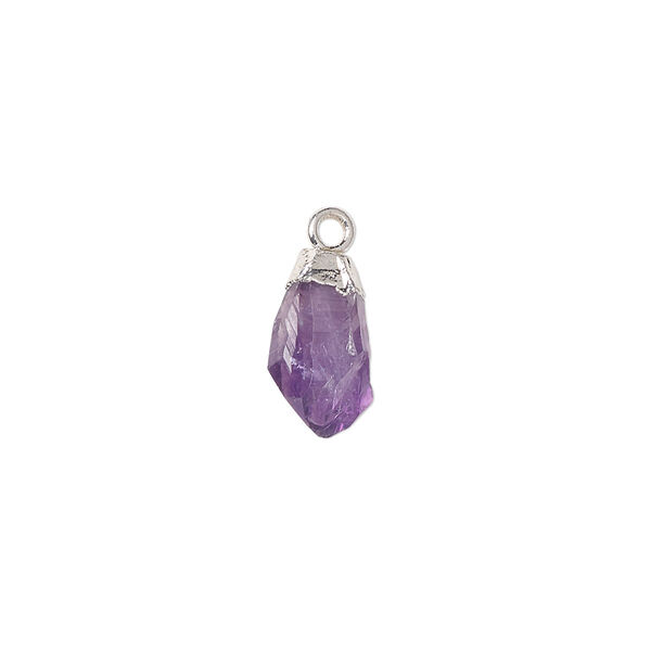 Drop, amethyst (natural) and silver-plated copper, small hand-cut nugget. Sold individually. image number 0