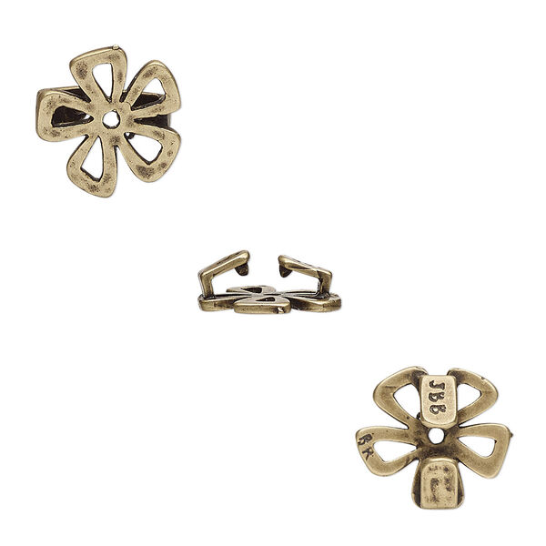 Component, JBB Findings, antiqued brass, 12x12mm hammered open flower, 8x1.5mm inside diameter. Sold individually. image number 0