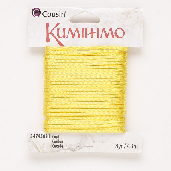 Cord, satin, yellow, 2mm round. Sold per 8-yard pkg. image number 0