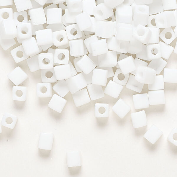 Seed bead, Miyuki, glass, pkg/25g, 3.5-3.7mm square, opaque frosted rainbow white (SB-402FR). image number 0
