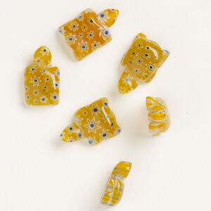 Bead, millefiori glass, translucent orange / cobalt blue / white, 17x13mm-21x14mm half-drilled turtle. Sold per pkg of 6.