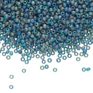 Seed bead, TOHO BEADS®, glass, pkg/250g, #11 round, translucent rainbow frosted teal (TR-11-167BDF).