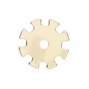 Component, gold-finished steel, 25mm gear with 4mm center hole. Sold per pkg of 6.