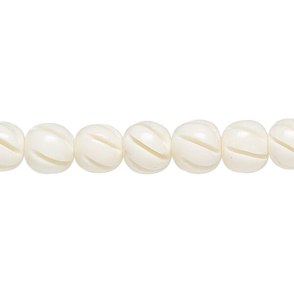 Bead, bone (bleached), white, 8mm spiral round, Mohs hardness 2-1/2. Sold per 15-1/2" to 16" strand. image number 0