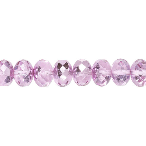 Bead, Czech fire-polished glass, translucent metallic watermelon, 9x5mm faceted rondelle. Sold per 15-1/2" to 16" strand. image number 0